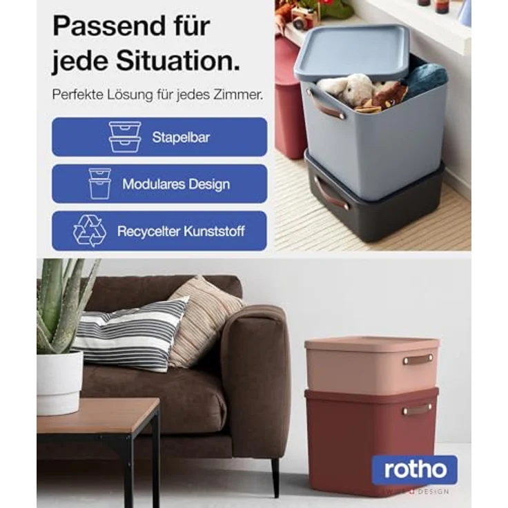 Rotho Maloja 3er-Set Aufbewahrungsbox mit Deckel 25l, Kunststoff, anthrazit - Praktische Ordnungsboxen im Set mit 25 Liter Fassungsvolumen – Bild 3
