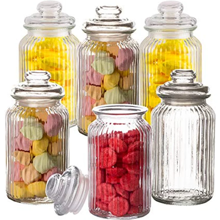 BigDean 6x Bonbongläser Bonboniere 1,3 Liter - Vintage Vorratsgläser mit luftdichtem Deckel - Ideal für Süßigkeiten, Kekse, Kräuter & Gewürze – Bild 1