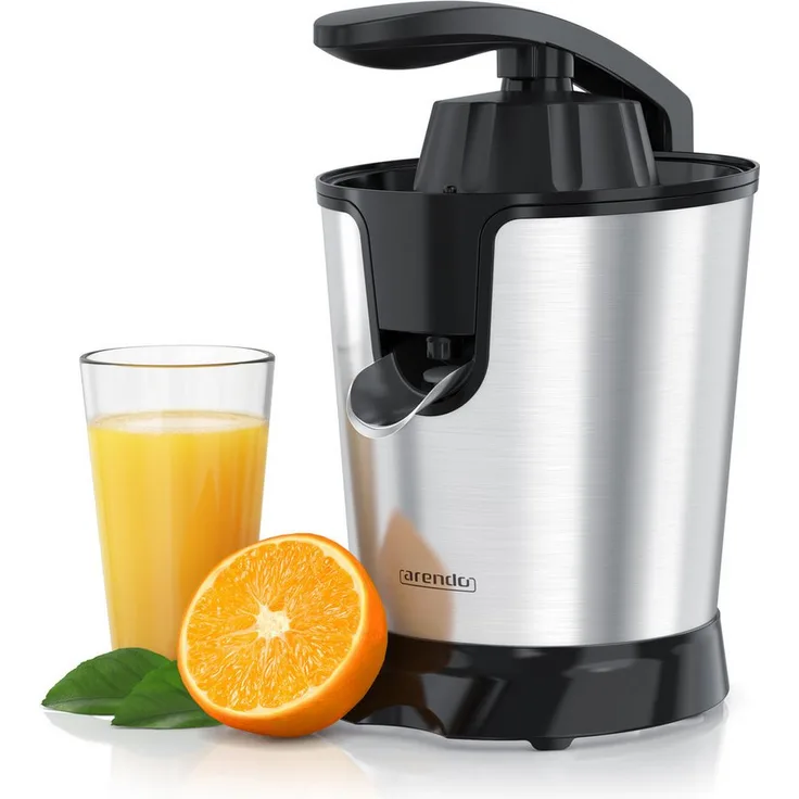 Arendo Zitruspresse Edelstahl, 800 W Saftpresse mit 0,4 L Behälter, 2 Presskegel, Tropfstopp, spülmaschinengeeignet, matt schwarz