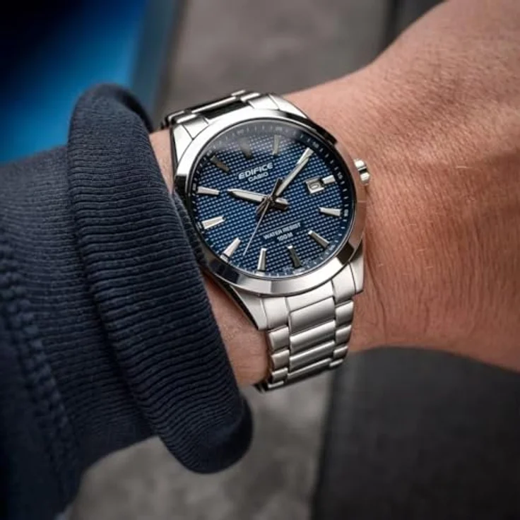 Casio EFV-160D-2AVEF, Herrenuhr aus Edelstahl, analog, blaues Zifferblatt, Quarzwerk, mit Kalender und Leuchtfunktion – Bild 3