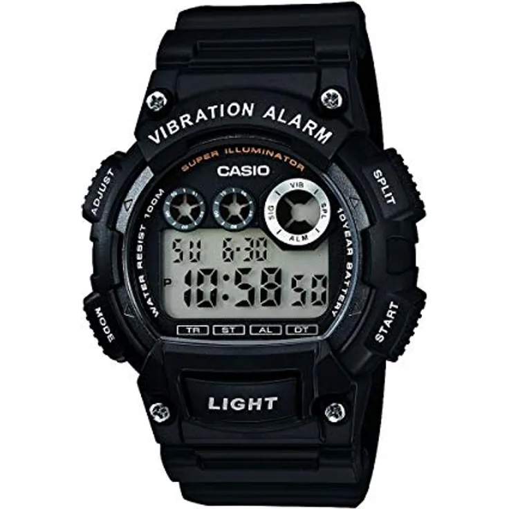 Casio W-735H-1AVEF, Herren Quartz Armbanduhr mit 47mm Gehäuse, LCD Zifferblatt, schwarzem Kunststoffarmband, 10 Bar wasserdicht, Zweite Zeitzone und Vibrationsalarm
