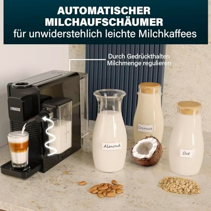 PRINCESS 249455 Capsule and Latte Pro, Kapselmaschine mit 20 bar Pumpe, kompatibel mit Nespresso-Kapseln, automatischem Milchsystem und 0,8L Wassertank – Bild 4