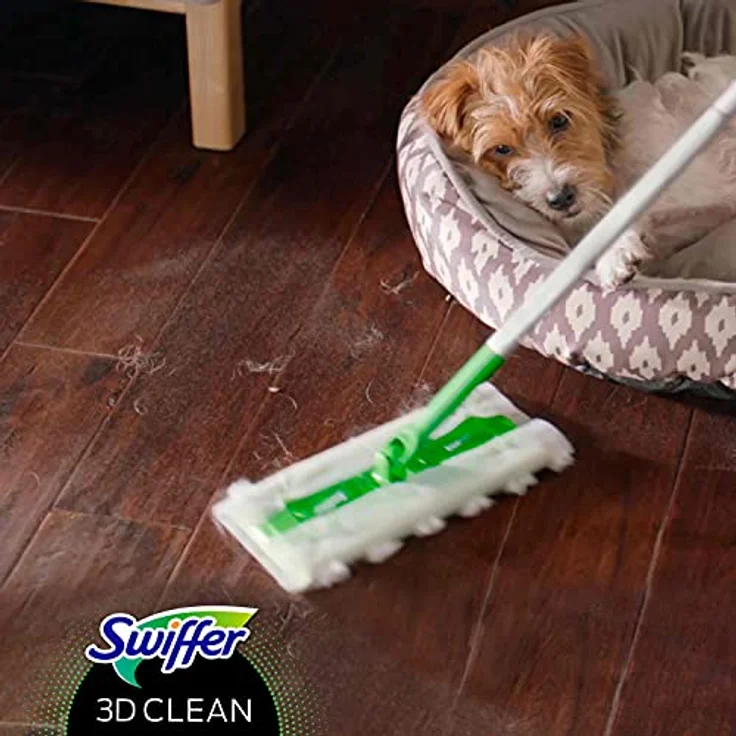 Swiffer Bodenwischer 3D Clean Trockene und Feuchte Bodentücher Starterset ( 1 Stab, 4 Trockene Bodentücher, 2 Feuchte Bodentücher), Nasswischer, Wischer zur Reinigung von Hartholz und Böden – Bild 4