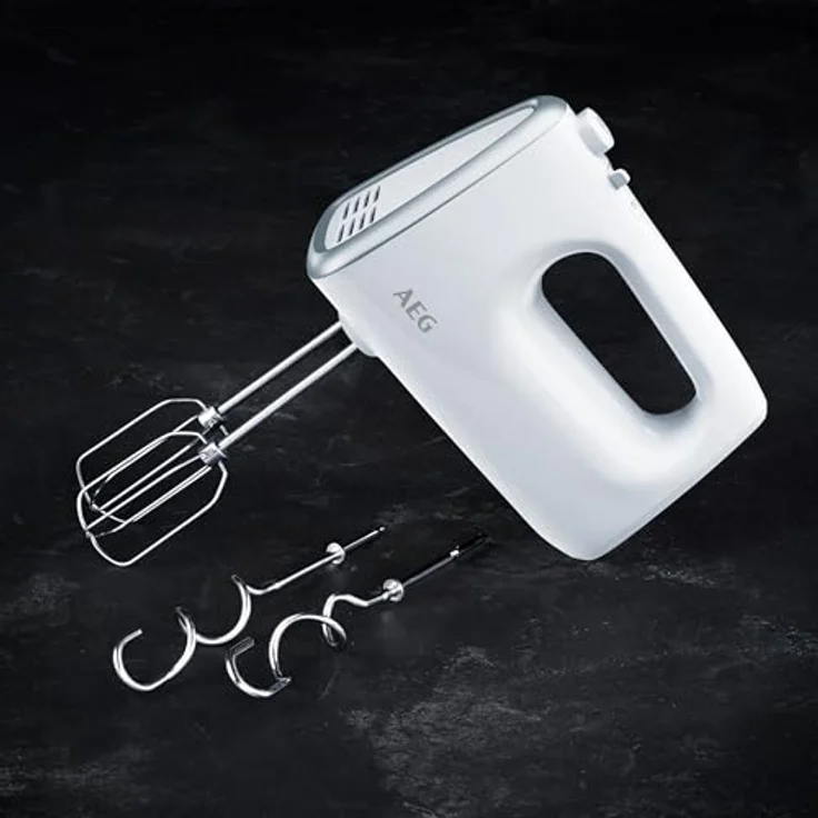 AEG HM 3330 Handmixer (450 Watt, 5 variable Geschwindigkeitsstufen, Turbo-Funktion für Höchstleistung, Auswurftaste, 2 Rührbesen und 2 Knethaken spülmaschinenfest, 1m Kabel) weiß-silber – Bild 3