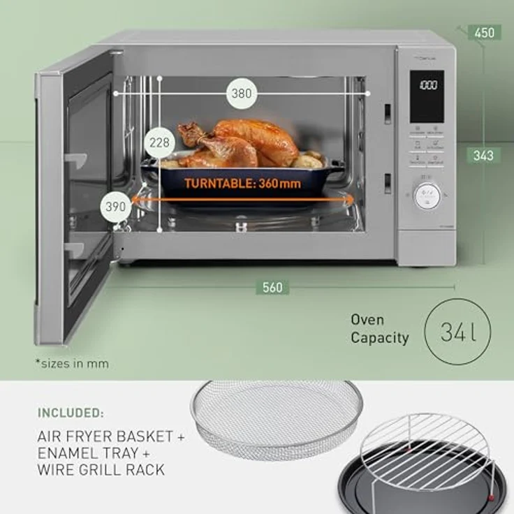 Panasonic NN-CD88QSEPG 34L Air Fryer Kombi-Mikrowelle mit Quarzgrill, 1000 W, automatisches Auftauen, Genius Sensor, Edelstahl, Silber – Bild 4