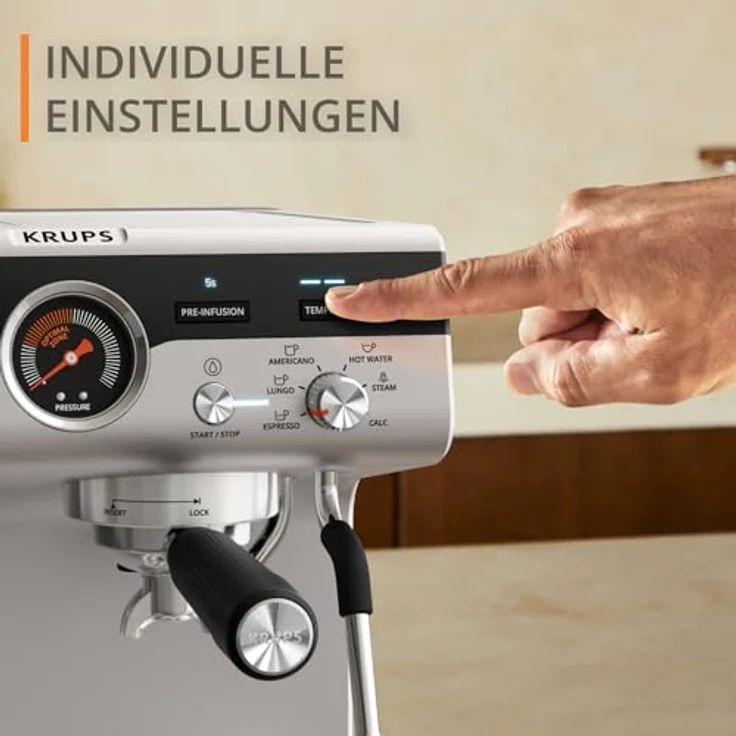 Krups Siebträgermaschine Precision, mit Edelstahl-Mahlwerk, intuitiver Bedienfläche, Pre-Infusion-Einstellungen, Schwarz – Bild 6