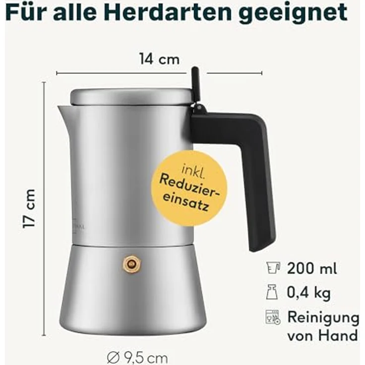 SILBERTHAL Espressokocher 0.2l, Edelstahl Kaffeekanne mit italienischem Sicherheitsventil und Reduktionsscheibe, für alle Herdarten geeignet – Bild 7