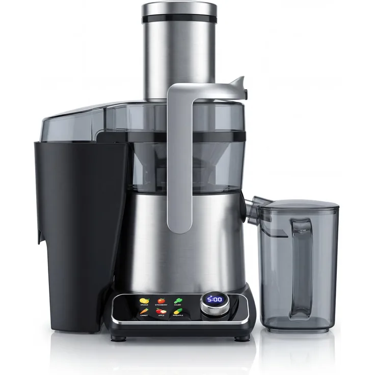 Arendo Entsafter AE-3010, Zentrifugenentsafter aus Edelstahl, 1000 W, 85mm XXL-Einfüllschacht, 6 Programme, digital mit Tropfstopp und Display, BPA-frei