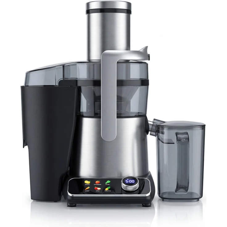 Arendo Entsafter AE-3010, Zentrifugenentsafter aus Edelstahl, 1000 W, 85mm XXL-Einfüllschacht, 6 Programme, digital mit Tropfstopp und Display, BPA-frei