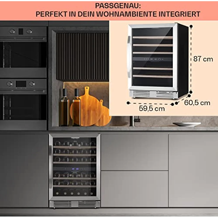 Klarstein Vinovilla 50 Duo, Zweizonen-Weinkühlschrank mit 53l für 17 Flaschen, 3-Farben Glastür und Buchenholzregalen – Bild 6