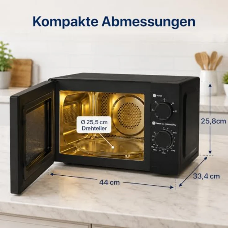 Heinner HMW-MD20MBK Freistehende Mikrowelle, 20 L, 700 W, 5 Leistungsstufen, Mechanische Steuerung, Timer, Auftaufunktion, Schwarz – Bild 8