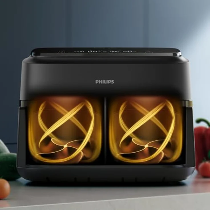 Philips NA150 Luftfritteuse 7.1 Liter 2450 Watt schwarz, Serie 1000 Airfryer mit flexiblem/doppeltem Korb, 10 Kochmethoden, App für Rezepte NA150/00 – Bild 9