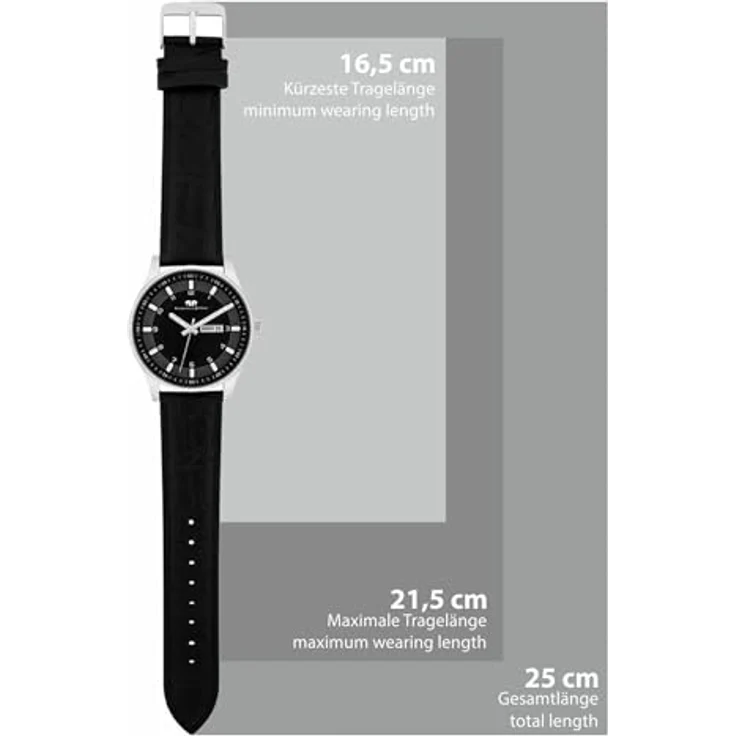 Rhodenwald & Söhne Couragian Herrenuhr Quarzuhr Edelstahl Silber/schwarz 5 ATM Präzisions-Quarzwerk Echtlederarmband schwarz – Bild 3