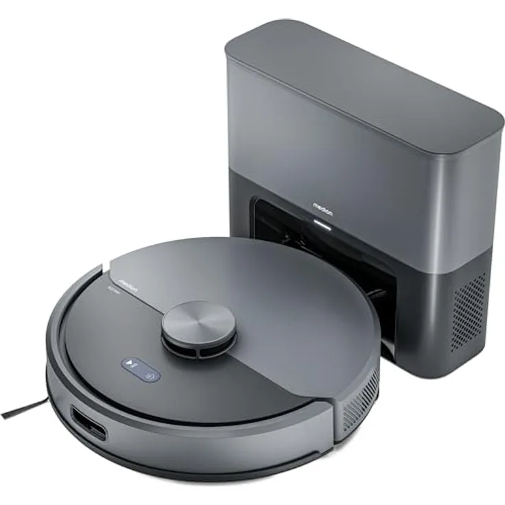 MEDION Saugroboter X22 SW+, 2-in-1 mit Wischfunktion und Absaugstation, starke 5000Pa Saugkraft, Lasernavigation, präzise Kartenerstellung, Go & No Go Bereiche, mehrere Etagen, blau