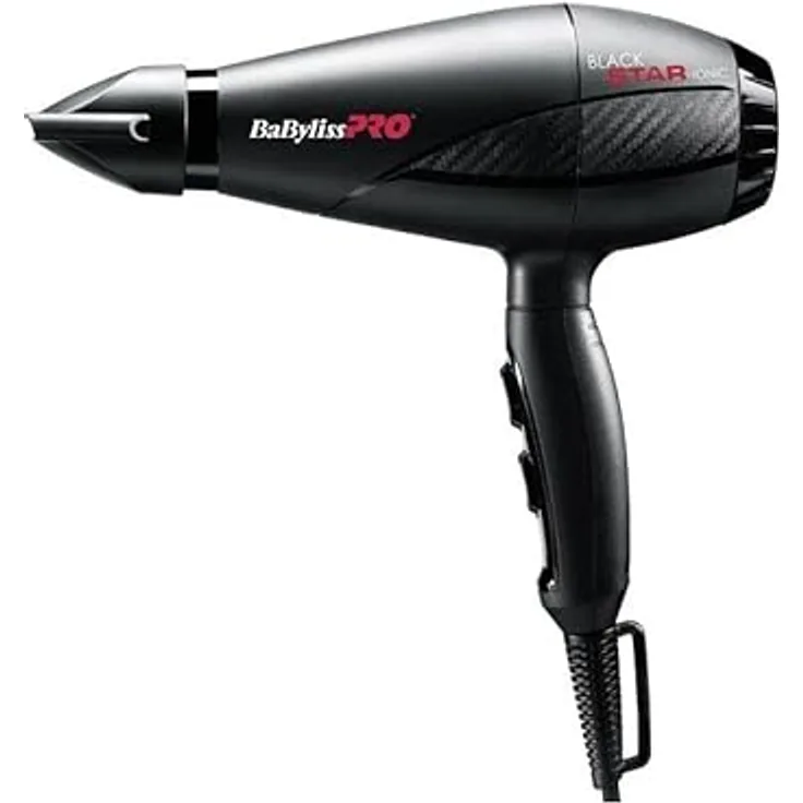 BaByliss PRO Black Star Ionic BAB6250IE Haartrockner, 2200W, 6 Geschwindigkeits- und Temperatureinstellungen, Luftstromgeschwindigkeit 120km/h, Venture-Effekt, inkl. 2 Zentrierdüsen