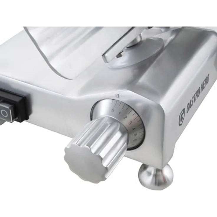 GastroHero Aufschnittmaschine ASM 220 mm, Aluminium-Schrägschneider mit einstellbarer Schnittstärke 0,2 - 12 mm, max. Schnitthöhe 145 mm – Bild 5