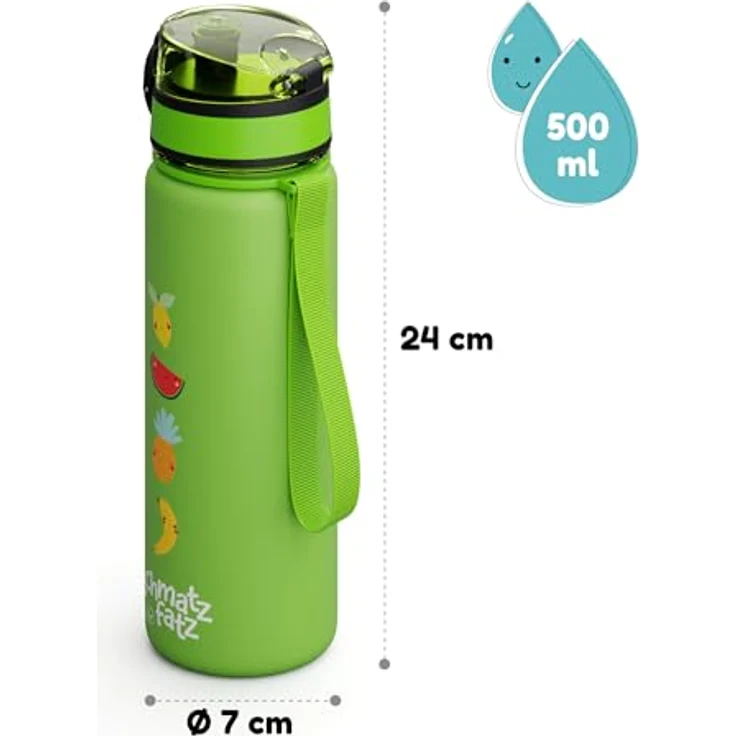 Klarstein Schmatzfatz Trinkflasche, 500 ml Kinderflasche mit auslaufsicherem 1-Klick-Verschluss und BPA-freiem Tritan, sportliches Design – Bild 8