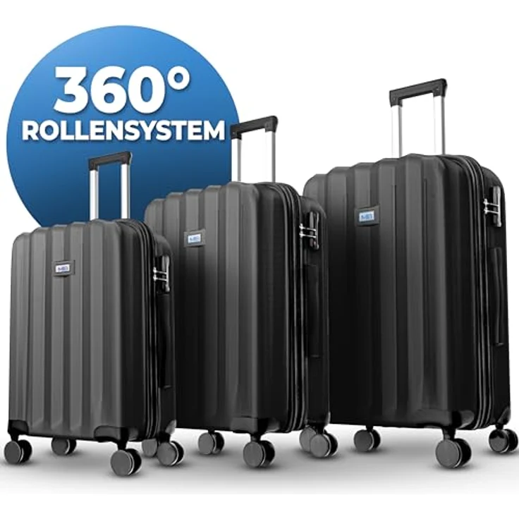 MY TRAVEL BAG Hartschalen-Koffer Trolley ABS Reisekoffer 4 Zwillingsrollen (Anthrazit, 3er Set) – Bild 2