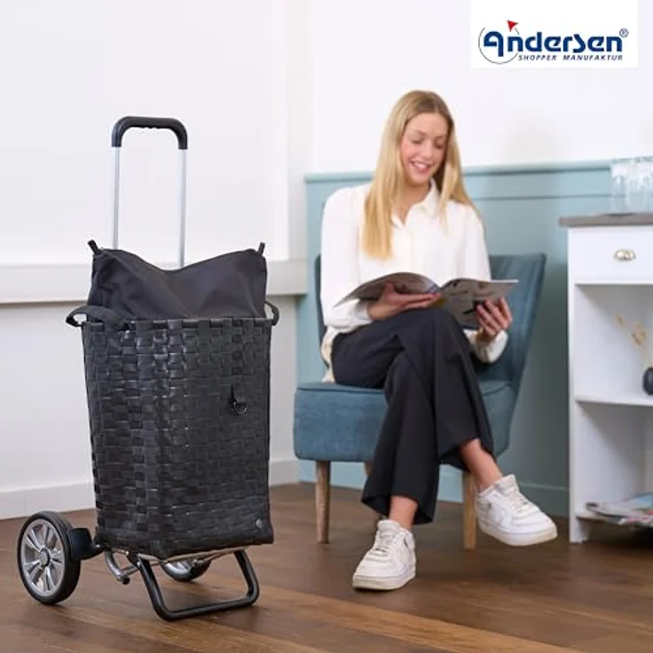Andersen Shopper Alu Star Shopper Silja, Einkaufstrolley 65 cm, schwarz, 100% Polyester, kompakt und robust – Bild 2