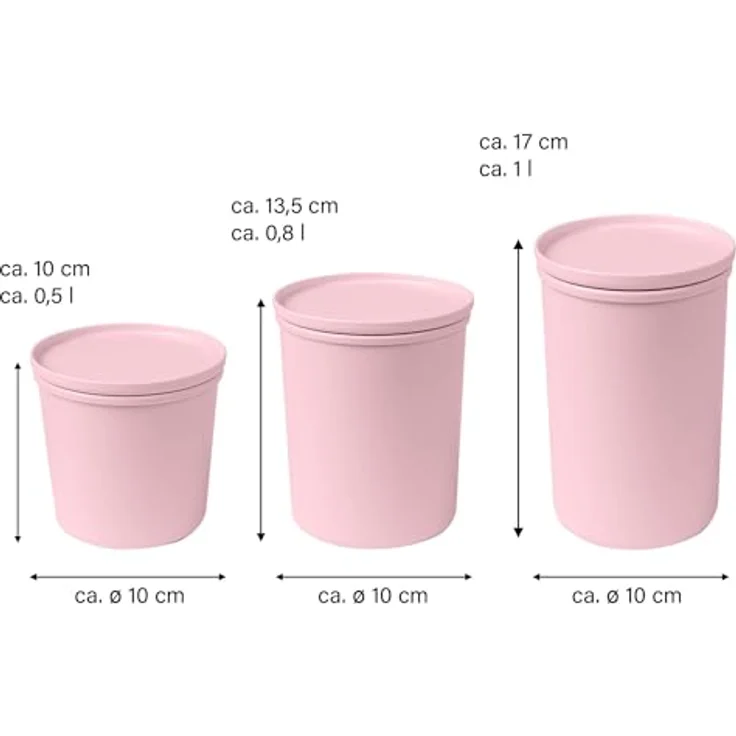 AWAVE Frischhaltedosen-Set rund mit Deckel, luftdicht, 3-teilig, aus recycelten PET-Flaschen, rosé, Mehrweg – Bild 3