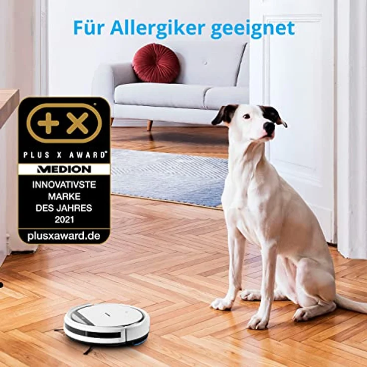 Medion E32 SW Saugroboter mit Wischfunktion Modell 2021, 120 min Akkubetrieb, weiß – Bild 2