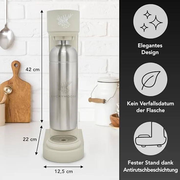 Luckymoose Infinity Wassersprudler, CO₂-sparende Sprudelwasser Maschine mit 2x 1,25L Edelstahlflaschen – kompatibel mit blauen 60l CO₂-Zylindern – Bild 2