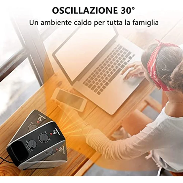 Midea Nty15-19Cae Heizlüfter, geringer Stromverbrauch, Keramik, tragbar, 1500 W, energieeffizient, mit einstellbarem Thermostat, weiß, schwarz, 25,8 x 10,3 x 28,5 cm; 3 kg – Bild 5