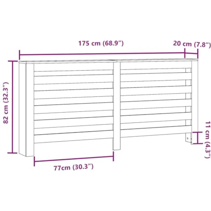 vidaXL Heizkörperverkleidung Weiß, 175x20x82 cm, Holzwerkstoff mit modernem Latten-Design und praktischer Ablage – Bild 3
