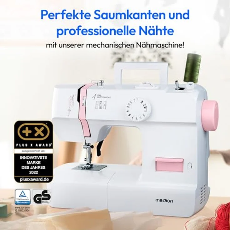 Medion® Freiarm-Nähmaschine MD 11179, 12 Stichmuster, 4 Schritte Knopfloch, LED Nählicht, Integrierter Fadenschneider, Weiß – Bild 2