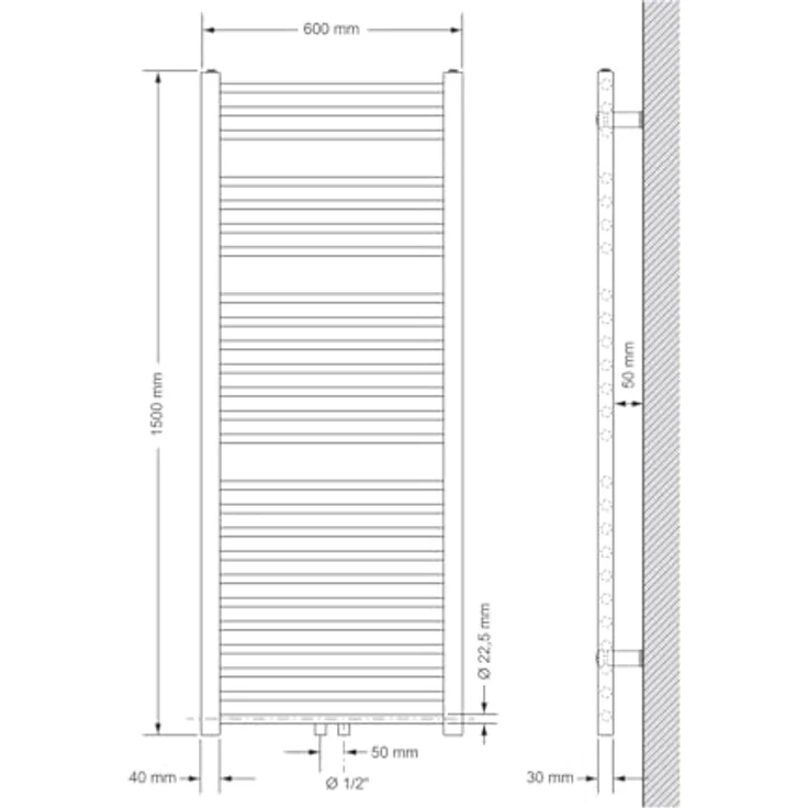LuxeBath Badheizkörper 600x1500 mm Anthrazit, gerade mit Mittelanschluss und hoher Wärmeleistung – Bild 2