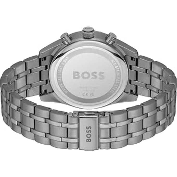 BOSS Chronograph Quarz Uhr für Herren Kollektion SKYTRAVELLER mit Edelstahlarmband - Grau, 316L-Edelstahl-Mesh-Armband, wasserdicht bis 5 bar – Bild 3