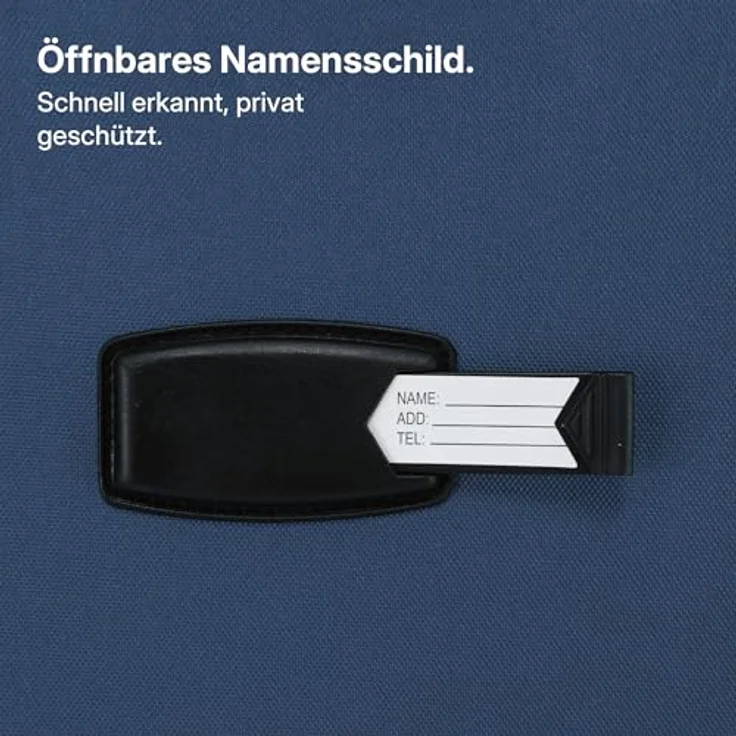 Münicase Stoffkoffer L (69 cm) erweiterbar, 15% Extra-Volumen, TSA-Schloss, 360° Doppelrollen, Dunkelblau mit Frontfächern und verdecktem Namensschild – Bild 3