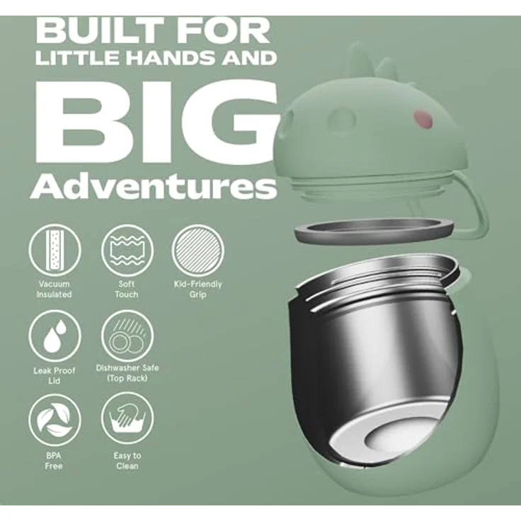 Asobu Lunchbox Bestie Dino, vakuumisolierte Lunchbox für frische Mahlzeiten, grün – Bild 7