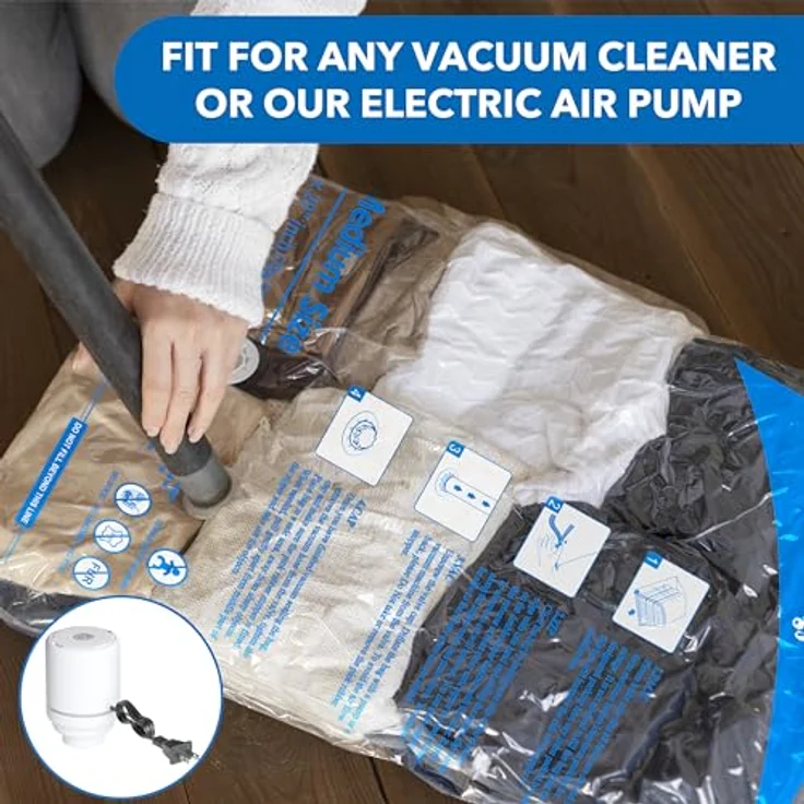 MEIQIHOME 16er Vakuumbeutel Set mit Elektrischer Pumpe, 4 Jumbo/4 Large/4 Medium/4 Small, reißfeste Kompressionsbeutel für Kleidung, ideal für Umzug und Lagerung – Bild 5