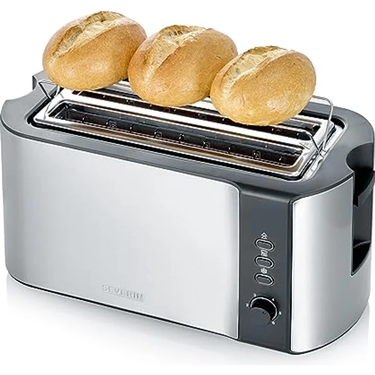 SEVERIN Automatik-Toaster, 2 Langschlitzkammern, Für bis zu 4 Brotscheiben, 1.400 W, AT 2590, Edelstahl-Schwarz – Bild 5