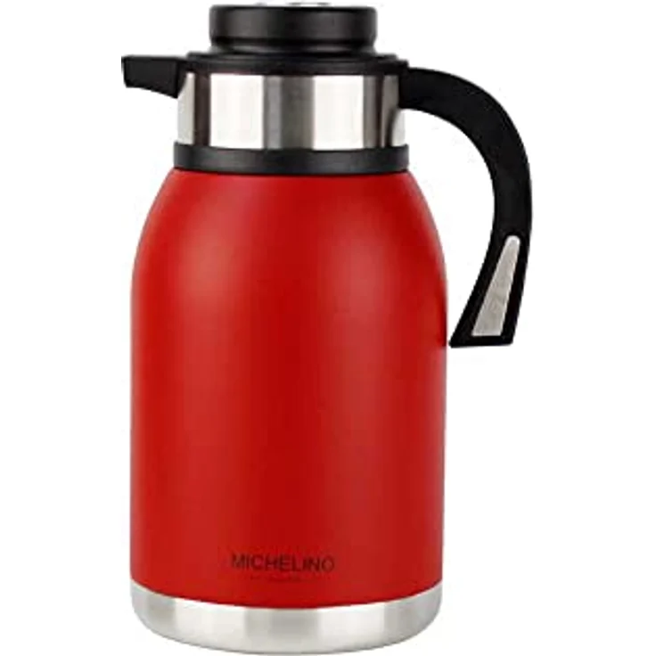 Michelino 2 Liter Isolierkanne Thermokanne Thermoskanne Nora Kaffeekanne Teekanne Isolierflasche (rot) – Bild 1