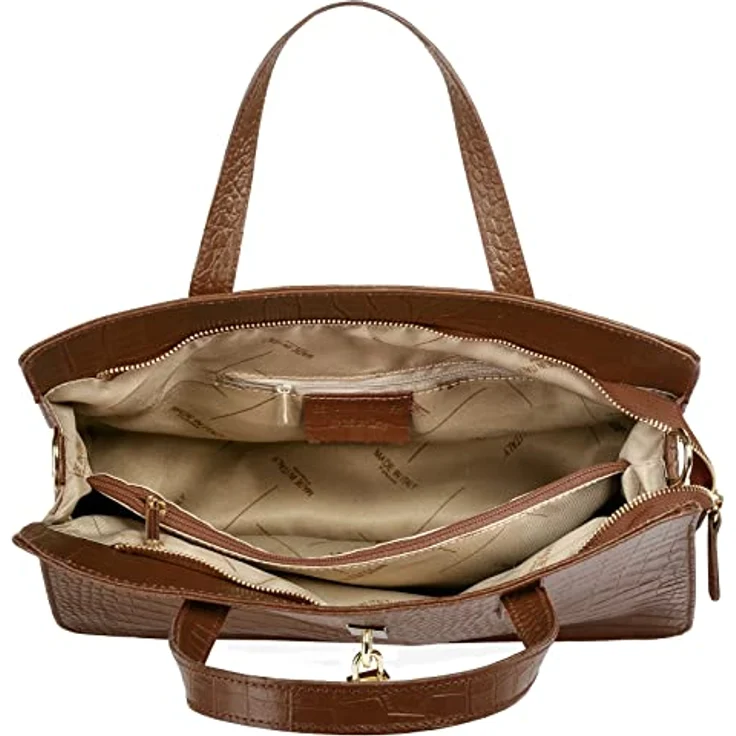 Cluty Damenhandtasche in Kroko-Optik, Braun, 2-geteiltes Hauptfach mit Reißverschluss, abnehmbarer Schultergurt – Bild 6