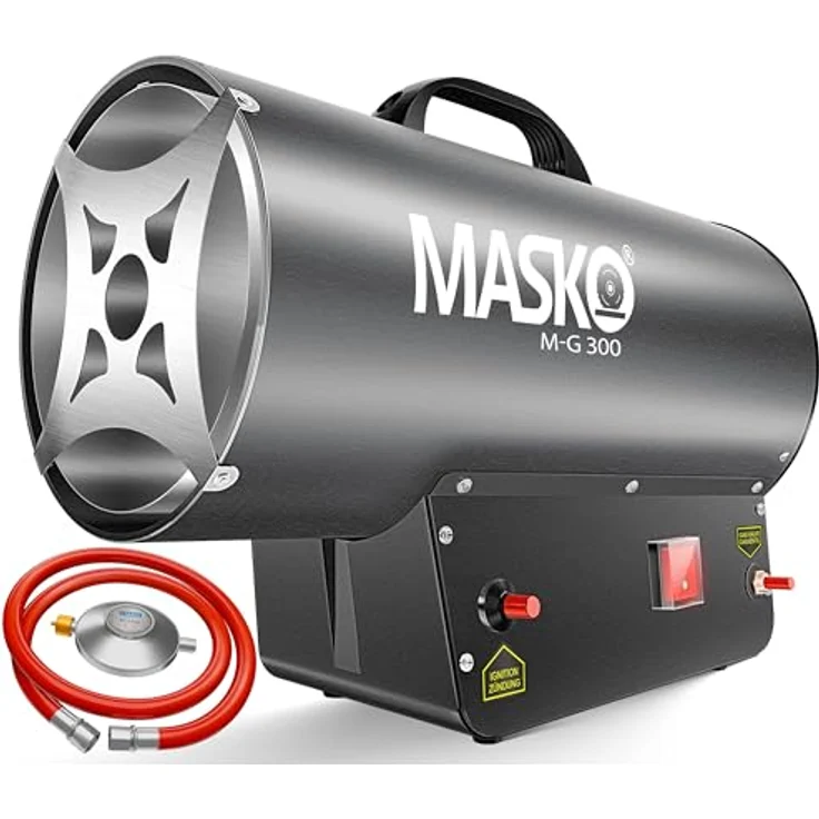 MASKO Gasheizgebläse Heizkanone 30 kW, leistungsstarker Heißluftgenerator mit Piezo-Zündung, inkl. Gasschlauch & Druckminderer für Gasflaschen – Bild 1