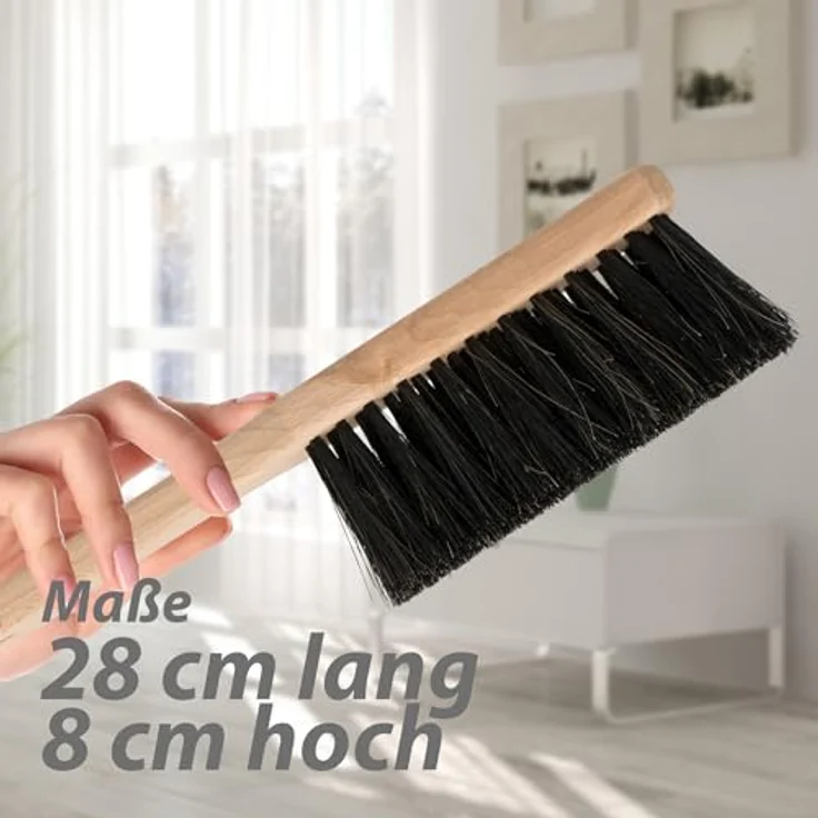Hausfelder Handfeger Holz klein, 2er Set Handbesen mit weichen Borsten, 28 cm für Auto, Garten und Camping, Naturholz – Bild 3