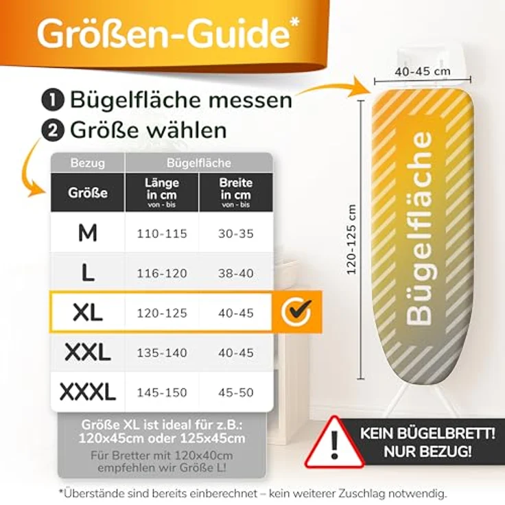 smart&gentle Super Soft 5 Schichten Turbo-Bügelbrettbezug, 120x45 cm, Made in Germany, ÖKO-TEX Baumwoll-Polsterung, Thermoreflexion, 5 Größen, EasyFit+Spanner, für Bügeltische 120-125x40-45 cm – Bild 2