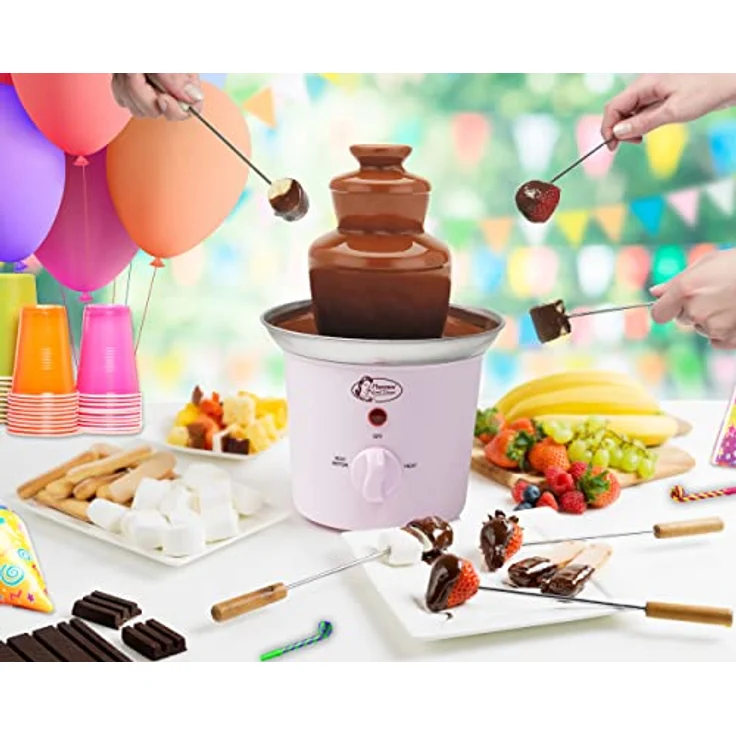 Bestron Schokoladenbrunnen mit 3 Etagen, kleiner Schokobrunnen mit Warmhaltefunktion, 60 Watt, Farbe: Rosa – Bild 3