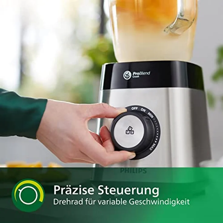 Philips Standmixer HR3573-90 (1000 W, 27000 Umdr. - Min., 2L Glasbehälter, Trinkflasche, spülmaschinenfest) Metall-Glas – Bild 5