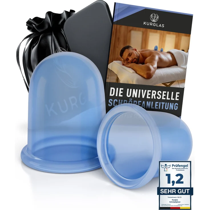 KURGLAS Vakuum-Massager Schröpfgläser Silikon [2 Stück] - Effektive Schröpfen Silikon, Dermatest: Sehr Gut - BPA freies Schröpfglas - Schröpfset, mit e-Book - Gegen Verspannungen & Cellulite - Hochwertige Schröpfset für Anfänger & Fortgeschrittene – Bild 1