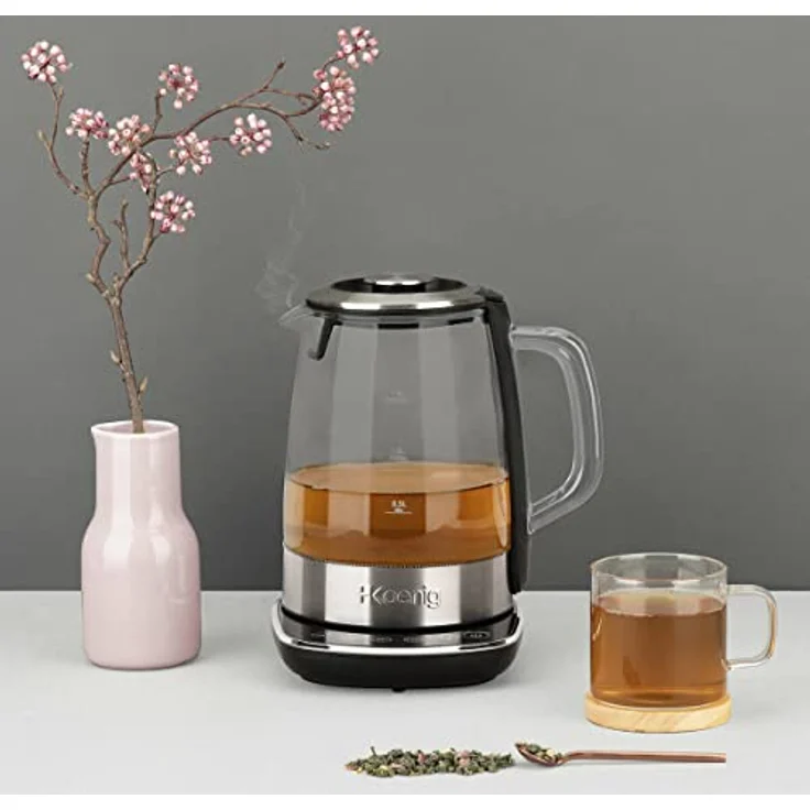 H.Koenig Wasserkocher TI600 Teekocher mit Temperatur-Regelung, 2200 W, Glas & Edelstahl, 1,5 Liter, 4 Temperaturen – Bild 5