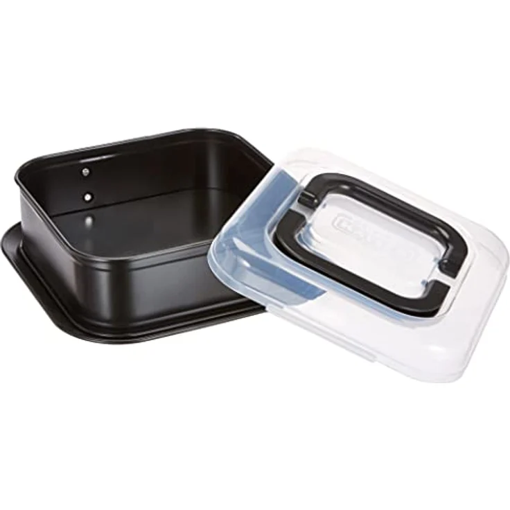 Kaiser Inspiration Springform, eckig 24 x 24 cm, Flachboden, Transporthaube, antihaftbeschichtet, auslaufsicher, klappbarer Griff – Bild 4