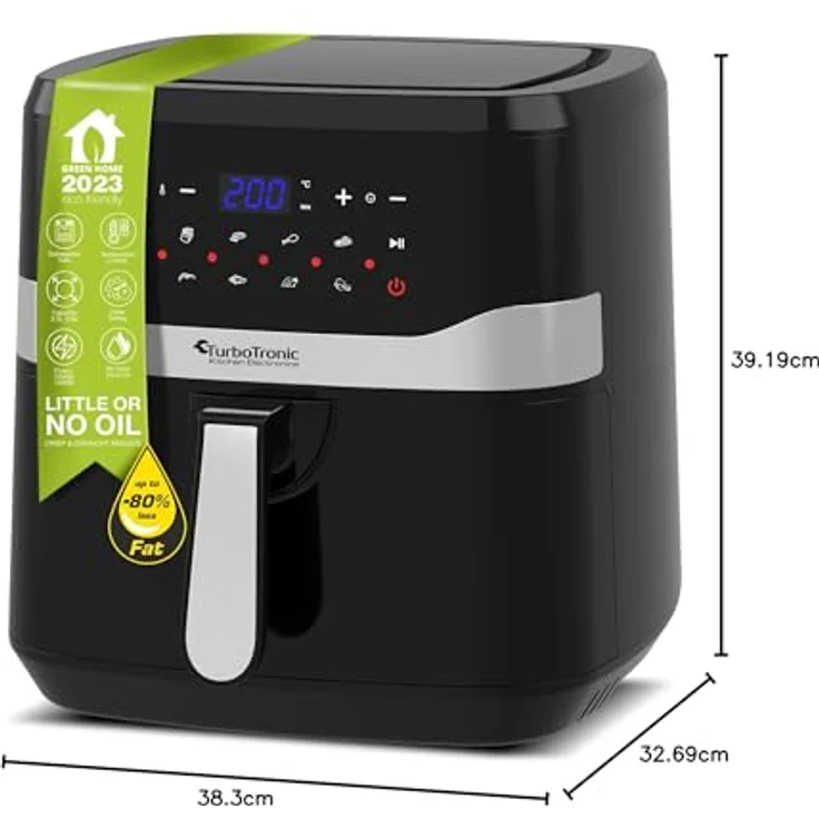 TurboTronic by Z-Line Heißluftfritteuse 7 Liter, 12 Programme, XXL Fritteuse Fettfrei ohne Öl, 50°C - 200°C, 1800 W, Power Camping Retro digital Airfryer AF7D in Schwarz – Bild 11