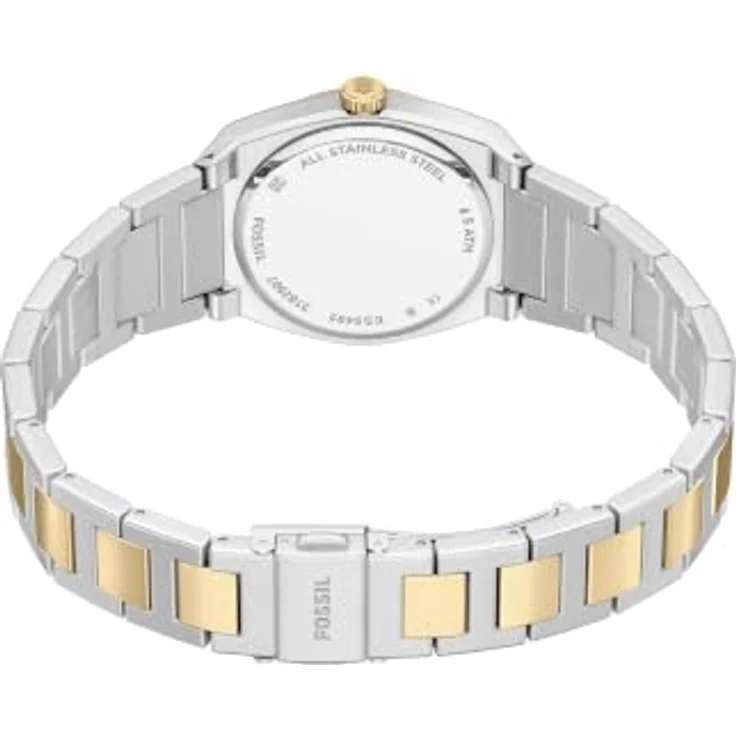 Fossil Everett Damen 27MM Zweifarbige Edelstahluhr mit schwarzem Sunray-Zifferblatt und kratzfestem Mineralglas, ES5495 – Bild 5