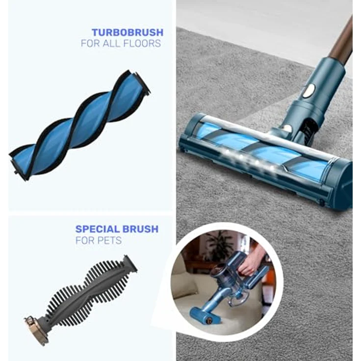 Taurus Homeland Digital Animal Flex, 2-in-1-Stabstaubsauger, Beutellos, 60 Minuten Laufzeit, LED-Bodendüse, Blau, 0,5 l – Bild 7