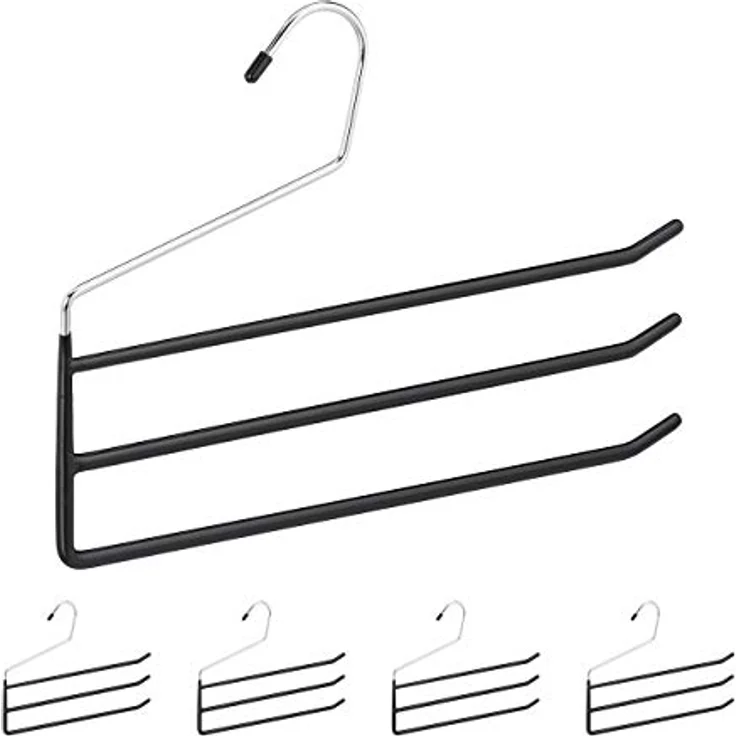 Relaxdays Hosenbügel 5er Set, Metall, 3 Hosenstangen, rutschfest, schwarz – Bild 1