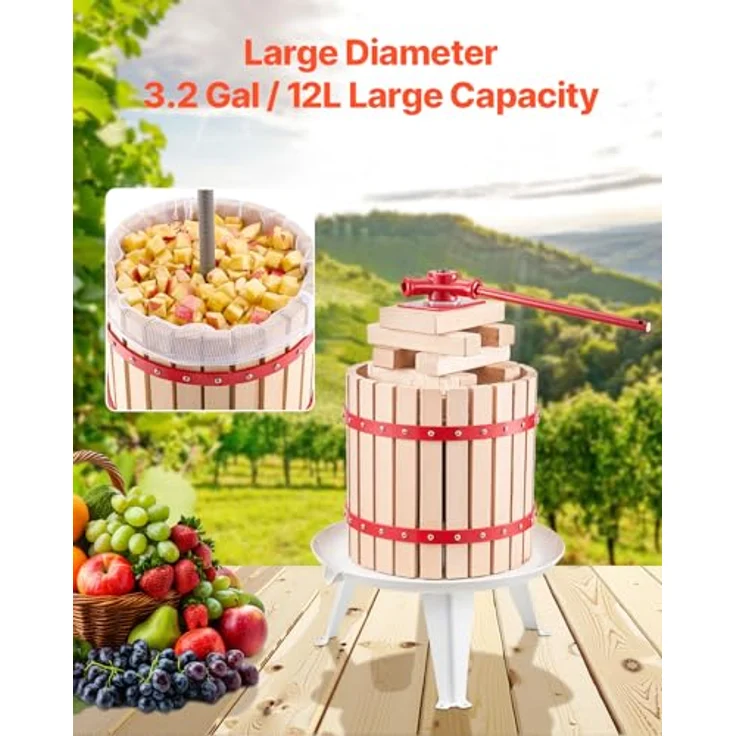 VEVOR Obstweinpresse Obstmühle (12 L), manuelle Saftpresse aus Buchenholz mit 8 Pressblöcken und stabiler Grundstruktur für Apfel-, Trauben- und Olivenölpressung – Bild 5